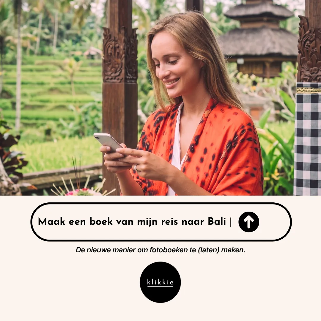 Alguien crea un álbum de fotos de un viaje a Bali con klikkie en el móvil