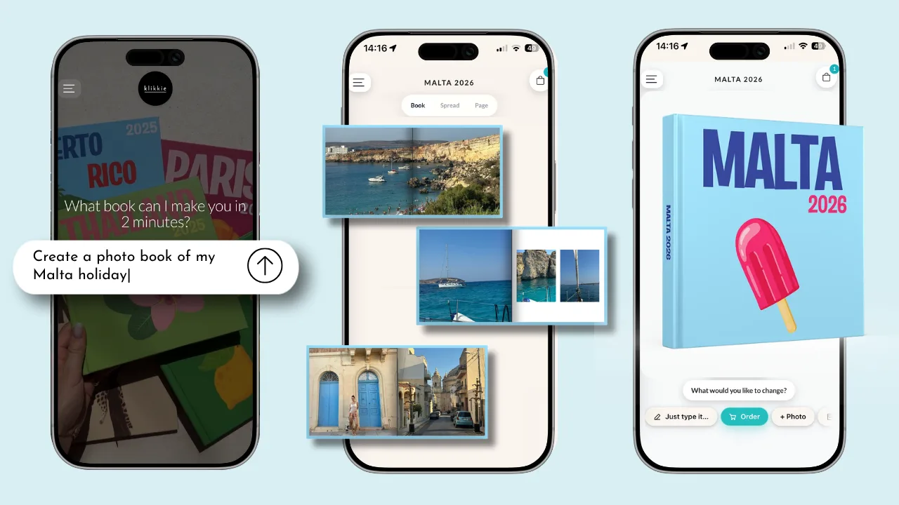 El agente de álbumes de fotos de klikkie crea un álbum de unas vacaciones en Malta